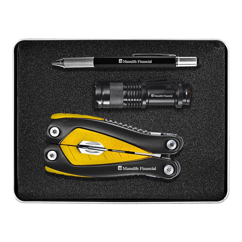 GIFT SET WITH FL26 PATROL FLASHLIGHT, TM307 MULTI-TOOL AND PN05 WORKMATE PEN